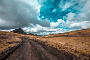 Dirt road on the 54 km trekking path of Landmannalaugar, Iceland