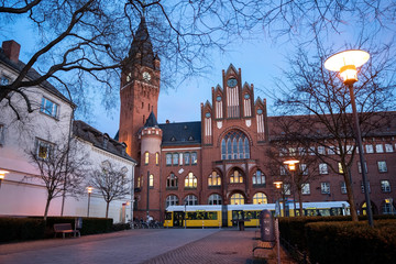 City hall clock tower street view evening of district Köpenick in Berlin, Germany © Matt