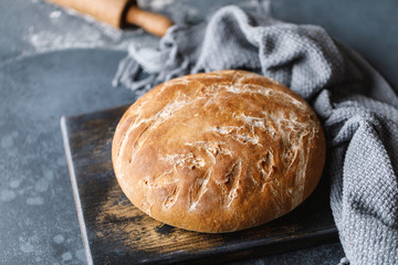 Freshly baked bread. Homemade without yeast bread