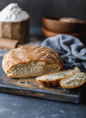 Freshly baked bread. Homemade without yeast bread