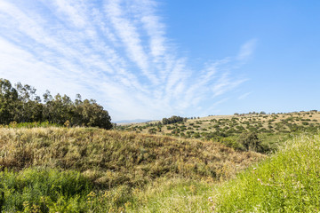 Meadows  turning into hills on the Golan Heights in northern Israel