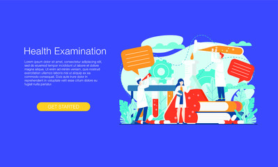 Health examination laboratory vector illustration concept  scientis working at laboratorium   vector template background isolated  can be use for presentation  web  banner ui ux  landing page