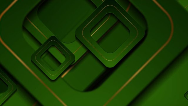 Dark green and golden geometric motion background with abstract squares. Seamless looping. Video animation Ultra HD 4K 3840x2160