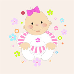 Cartoon hapyy little baby girl vector character illustration