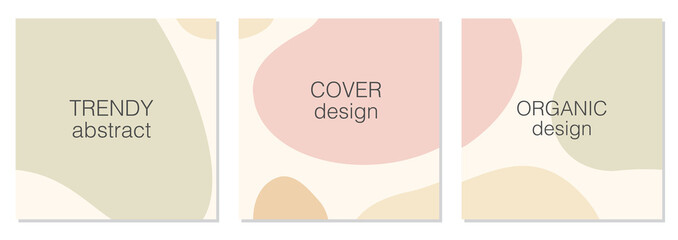 Beautiful feminine set of social media post templates with minimal abstract organic shapes composition in trendy contemporary collage style