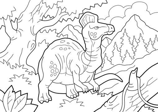 Prehistoric dinosaur Corythosaurus, coloring book, contour illustration
