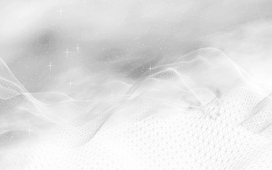 White abstract background. Hi tech network. Cyberspace grid. Outer space. Starry outer space texture. 3D illustration