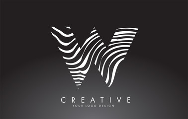 Fototapeta na wymiar W Letter Logo Design with Fingerprint, black and white wood or Zebra texture on a Black Background.