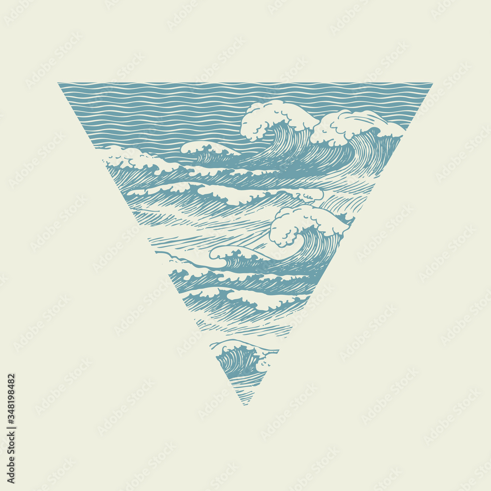 Aufkleber vector banner of triangular shape with hand-drawn waves in retro style. decorative illustration of t
