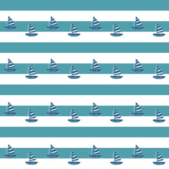 Seamless pattern. A boat. Concept of the sea, tourism, yachts. Print for clothes, postcards, souvenirs. Vector.