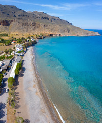 Fototapeta na wymiar The peaceful village of Kato Zakros at the eastern part of the island of Crete with beach and tamarisks, Greece