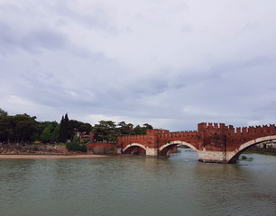The bridge over the river leading to the old center of Verona