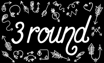  third round, level with doodles on a black poster background for competitions or games
