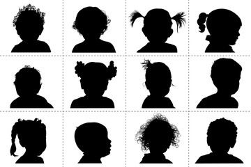 Silhouettes : têtes d'enfants, coiffures © Annie G