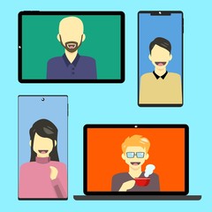 Fototapeta premium Illustrations flat design concept video conference. online group meeting work form home vector