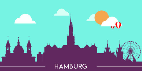 Hamburg skyline silhouette flat design vector illustration