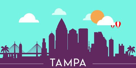 Tampa skyline silhouette flat design vector illustration - obrazy, fototapety, plakaty