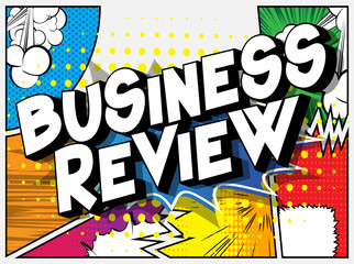 Business Review - Comic book style word on abstract background.