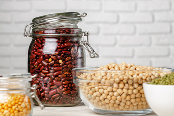 Beans assortment on white stone table