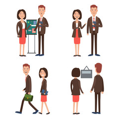 Business team at work character set. Teamwork, colleague, office staff, presentation. Can be used for topics like cooperation, training, business education, university