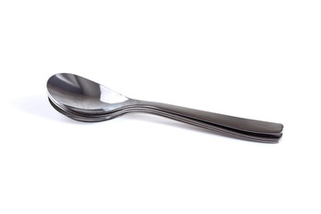 metal spoons on a white background. Spoons for eating.