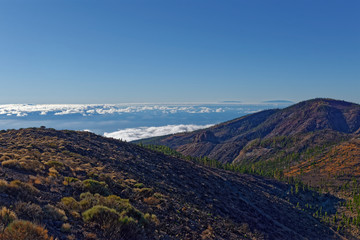 Fototapeta na wymiar Looking towards the Islands of La Gomera and La Palma from the road to the Mount Tiede National Park on Tenerife.