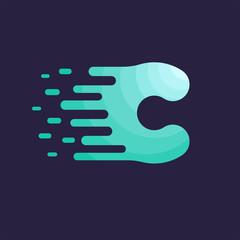 Letter C Dots Logo Design. The letter C with the Idea of ​​the Liquid and the Vector Green Color of Tosca