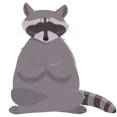 Raccoon doing yoga. Cute animal in cartoon style.