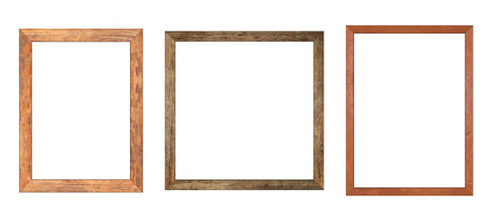 Set of Brown wood frame or photo frame isolated on white background. Object with clipping path