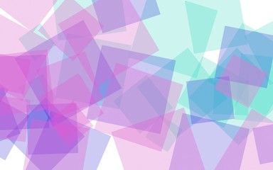 Multicolored translucent squares on white background. Pink tones. 3D illustration