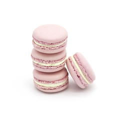 Pink macaroon cake on a white background