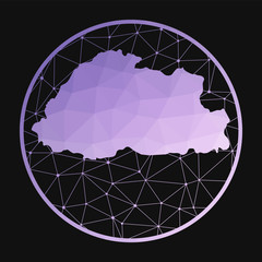 Bhutan icon. Vector polygonal map of the country. Bhutan icon in geometric style. The country map with purple low poly gradient on dark background.