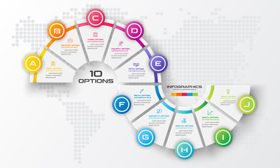 Timeline infographic template,Business concept with 10 options,Vector illustration.