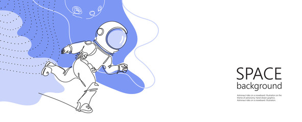 Astronaut run in space. One line drawing. Continuous line. Minimalistic graphics. © Tutsi_N