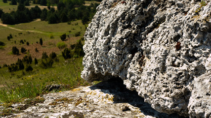 View of the Sokolich Mountains Reserve and rock stones in Olsztyn. A free space for an inscription