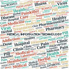 Medical Information Technology word cloud collage made with text only.