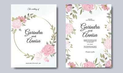 Elegant wedding invitation cards template with pink and blush roses  design Premium Vector