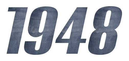 1948 with jeans fabric texture on white background.