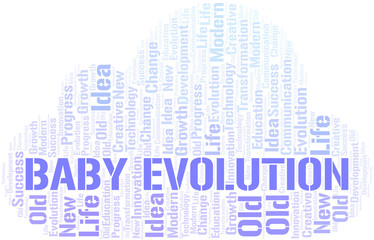 Baby Evolution word cloud collage made with text only.