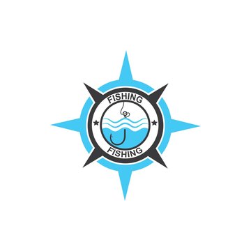 fishing hook  logo icon vector compass concept illustration