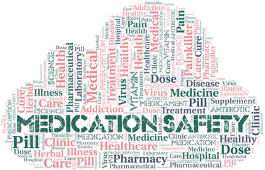 Obraz premium Medication Safety word cloud collage made with text only.