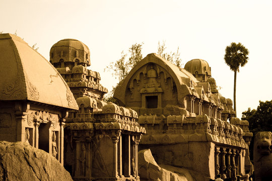 Pancha Rathas Against Sky At Mahabalipuram