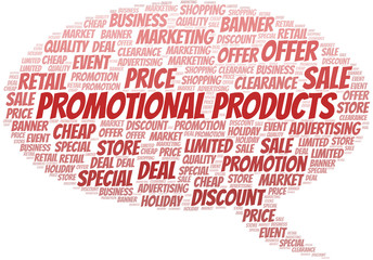 Promotional Products word cloud collage made with text only.