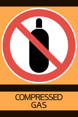 Compressed gas.Prohibited items.Sign.
Round sign, informational, flat, red, black and yellow colors. - 348211667
