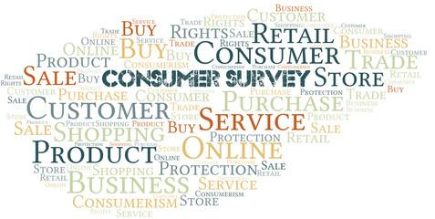 Obraz premium Consumer Survey word cloud collage made with text only.