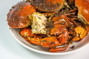 Close-up photo of pepper and garlic stir-fried crab