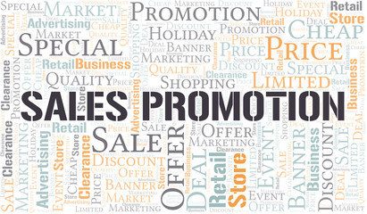 Sales Promotion word cloud collage made with text only.