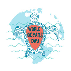 World oceans day with turtle 