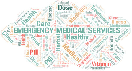 Emergency Medical Services word cloud collage made with text only.