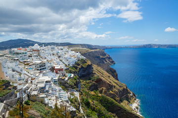 Fototapeta na wymiar View of the sea and of the island of Santorini